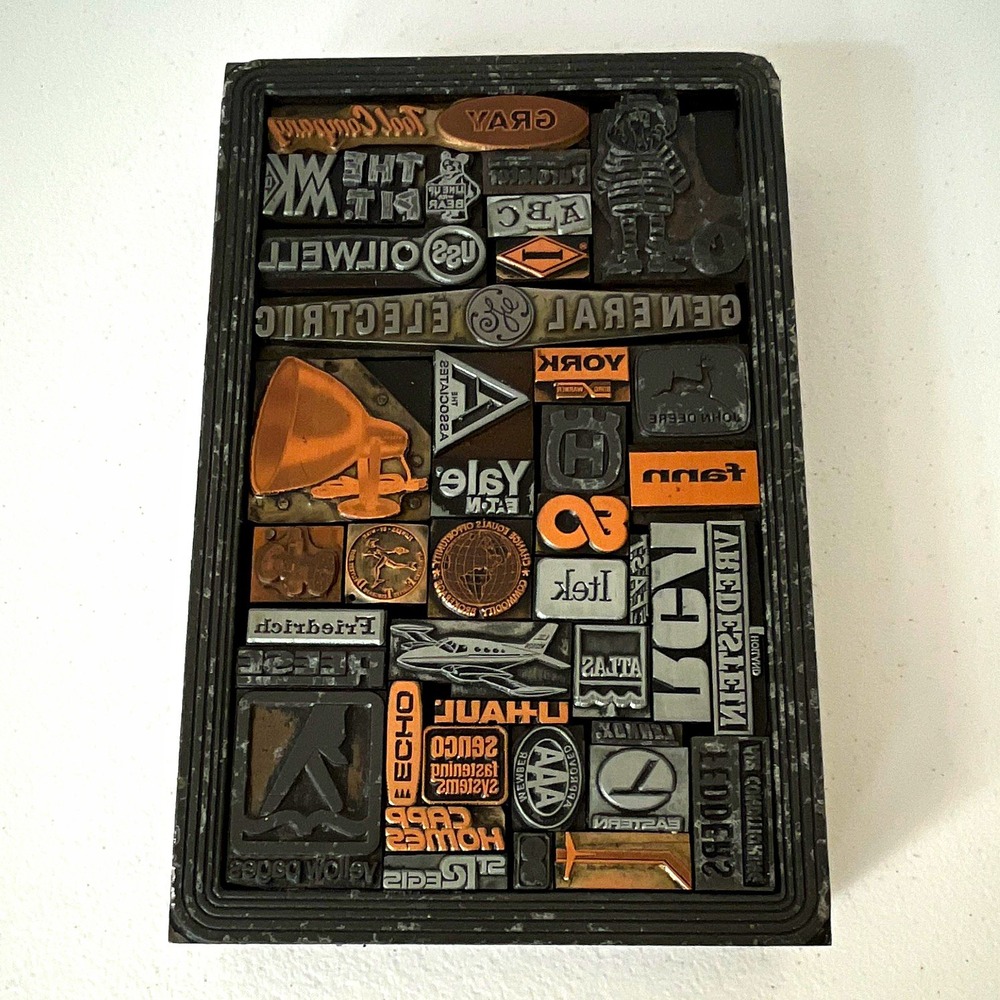 VTG Metal Letterpress Printing Advertising Logos Frame GE RCA 5x7 CUSTOM PIECE